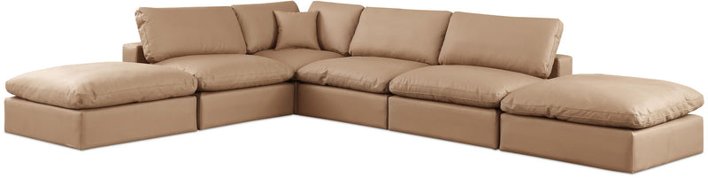 Comfy 157" Tan Vegan Leather Upholstered 6pc. Modular Sectional