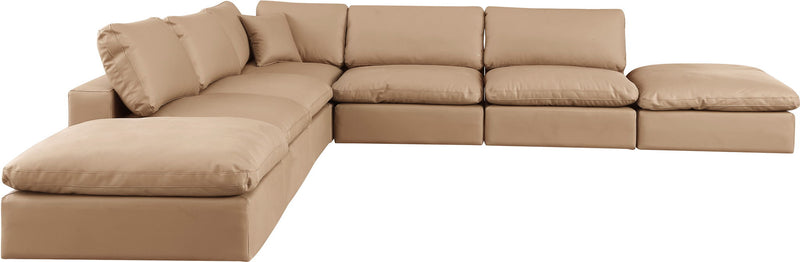Comfy 157" Tan Vegan Leather Upholstered 7pc. Modular Sectional