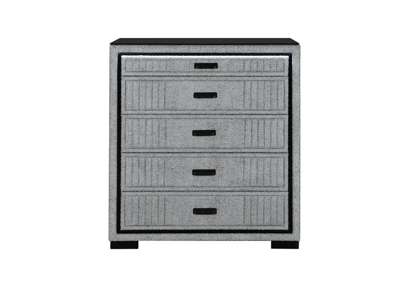 Isabella - 5 Piece King Bedroom Set (King Bed Group With LED, TV Lift, Bluetooth Speaker And Firpeplace Crystal) - Gray