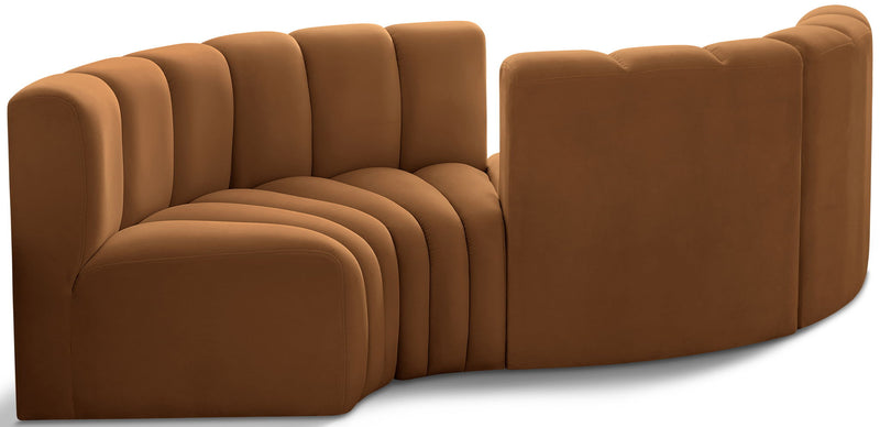 Arc 102" Saddle Velvet Upholstered 4pc. Modular Sectional