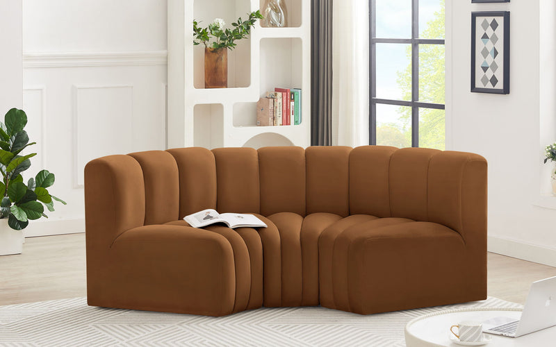 Arc 80" Saddle Velvet Upholstered 3pc. Modular Sectional