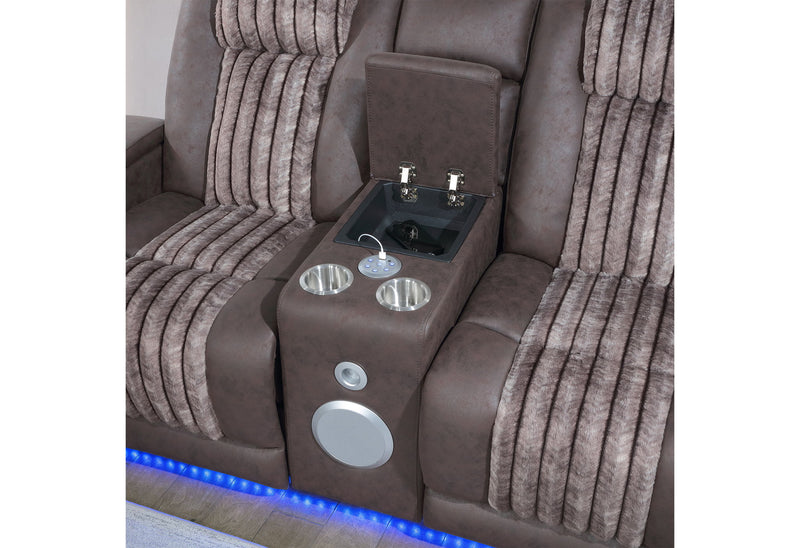 U8000 - 2 Piece Living Room Set (Power Console Reclining Loveseat, Power Reclining Sofa With Power Headrest) - Brown