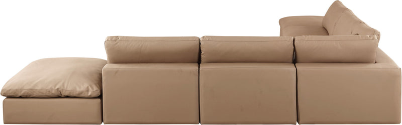 Comfy 157" Tan Vegan Leather Upholstered 7pc. Modular Sectional