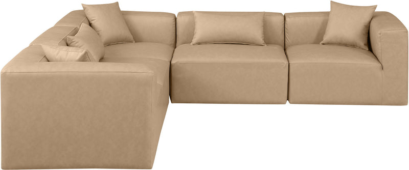 Cube 108" Tan Vegan Leather Upholstered 5pc. Modular Sectional