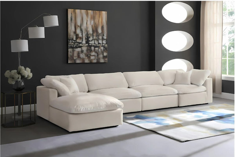 Cloud Velvet 5-Piece Modular Sectional Sofa with Feather Filled Cushions