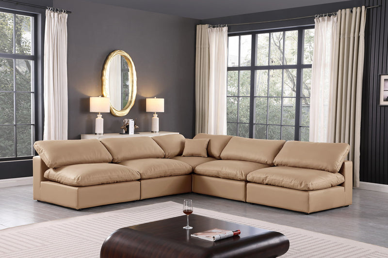 Comfy 118" Tan Vegan Leather Upholstered 5pc. Modular Sectional