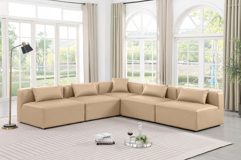 Cube 108" Tan Vegan Leather Upholstered 5pc. Modular Sectional