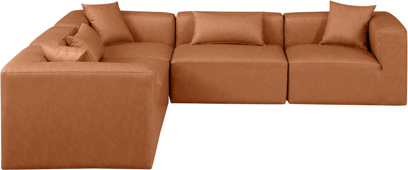 Cube 108" Cognac Vegan Leather Upholstered 5pc. Modular Sectional
