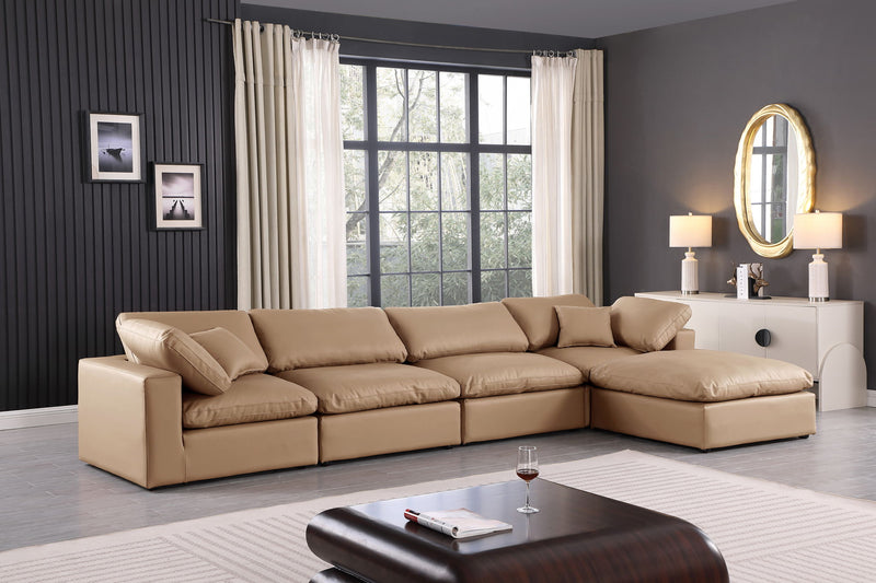 Comfy 158" Tan Vegan Leather Upholstered 5pc. Modular Sectional