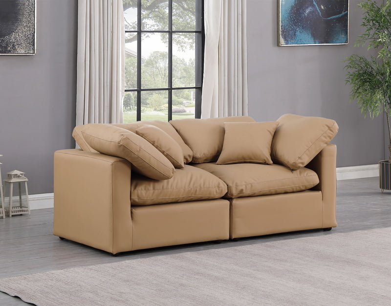 Indulge 70" Tan Vegan Leather Upholstered 2pc. Modular Loveseat