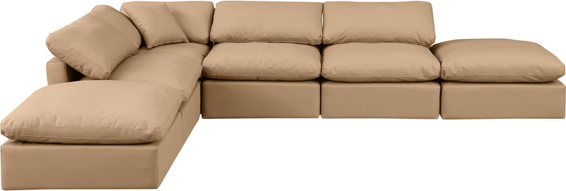 Indulge 140" Tan Vegan Leather Upholstered 6pc. Modular Sectional