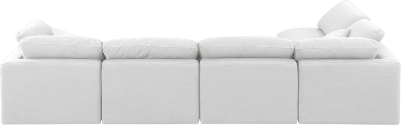 Indulge 140" White Linen Textured Fabric Upholstered 5pc. Modular Sectional