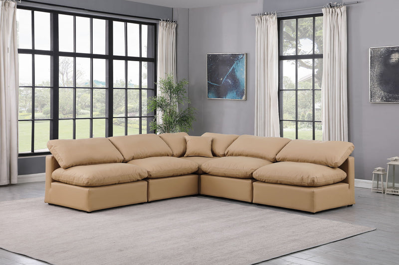 Indulge 105" Tan Vegan Leather Upholstered 5pc. Modular Sectional