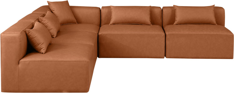 Cube 108" Cognac Vegan Leather Upholstered 5pc. Modular Sectional