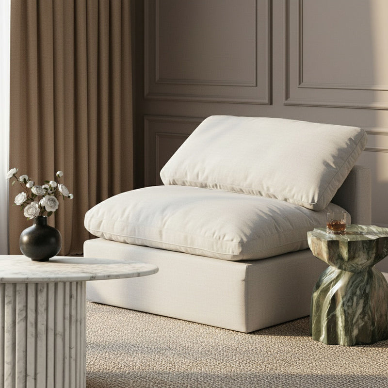 Indulge White Linen Textured Fabric Upholstered Modular Armless Chair