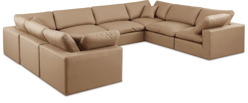Comfy 158" Tan Vegan Leather Upholstered 8pc. Modular Sectional