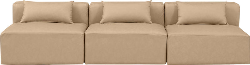 Cube 108" Tan Vegan Leather Upholstered 3pc. Armless Modular Sofa