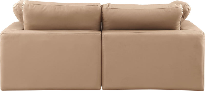 Comfy 80" Tan Vegan Leather Upholstered 2pc. Modular Loveseat