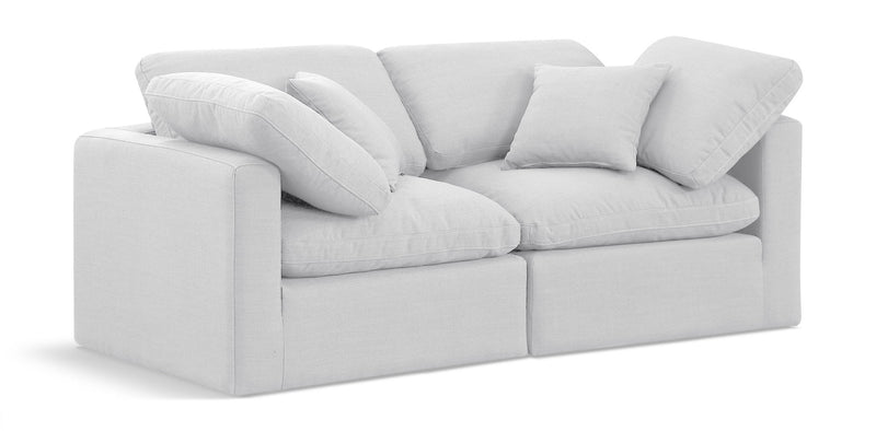 Indulge 70" White Linen Textured Fabric Upholstered 2pc. Modular Loveseat