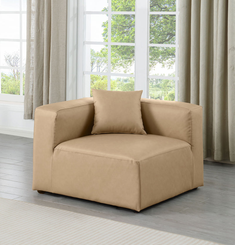 Cube Tan Vegan Leather Upholstered Modular Corner Chair