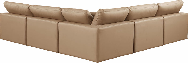 Comfy 118" Tan Vegan Leather Upholstered 5pc. Modular Sectional