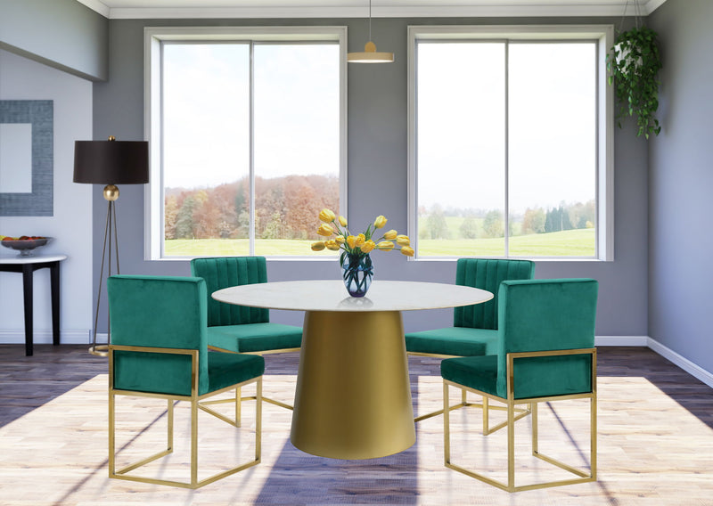 Sorrento 50" Gold Marble Top And Metal Base Dining Table