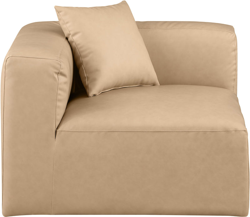Cube Tan Vegan Leather Upholstered Modular Corner Chair