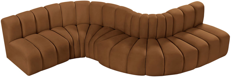 Arc 145" Saddle Velvet Upholstered 6pc. Modular Sectional