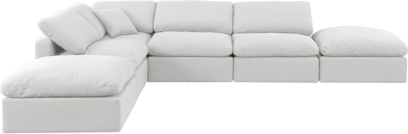 Indulge 140" White Linen Textured Fabric Upholstered 6pc. Modular Sectional