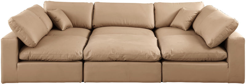 Comfy 119" Tan Vegan Leather Upholstered 6pc. Modular Sectional