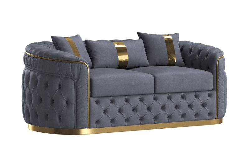 Reign 3-Piece Velvet Living Room Set with Gold PU Accent