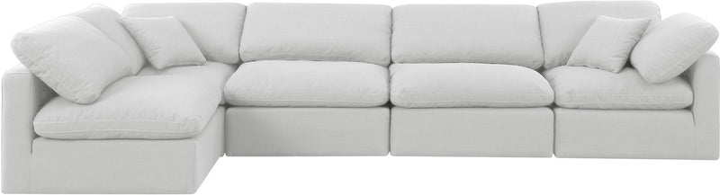 Indulge 140" White Linen Textured Fabric Upholstered 5pc. Modular Sectional
