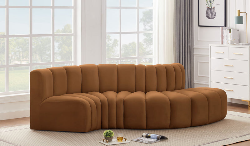 Arc 104" Saddle Velvet Upholstered 4pc. Modular Sectional