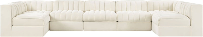 Rummi - Velvet Performance Fabric Upholstered 7 Piece Modular Sectional (With 2 Corner Chairs)