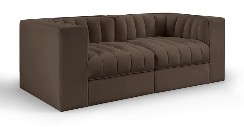 Rummi - Velvet Performance Fabric Upholstered 2 Piece Modular Loveseat
