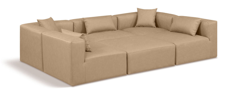 Cube 108" Tan Vegan Leather Upholstered 6pc. Modular Sectional