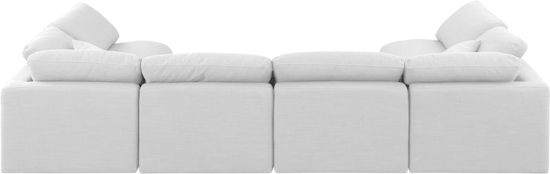 Indulge 140" White Linen Textured Fabric Upholstered 6pc. Modular Sectional