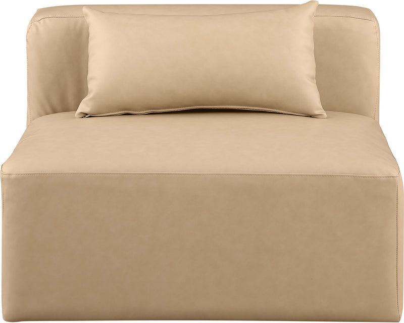 Cube Tan Vegan Leather Upholstered Modular Armless Chair