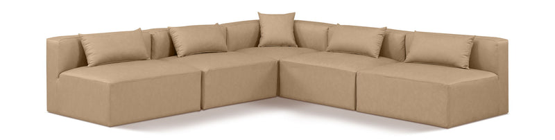 Cube 108" Tan Vegan Leather Upholstered 5pc. Modular Sectional