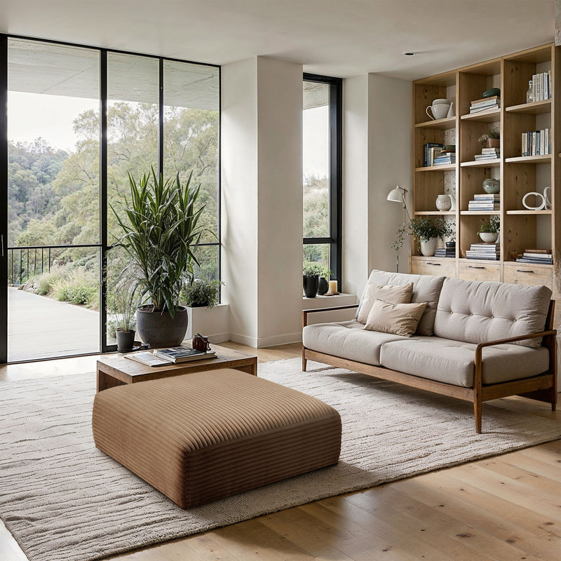 Shaggy Corduroy Performance Fabric Upholstered Ottoman
