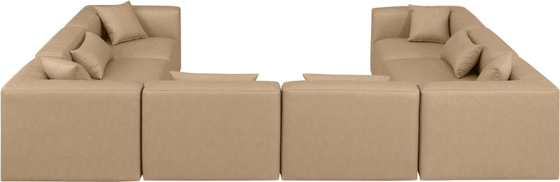Cube 144" Tan Vegan Leather Upholstered 8pc. Modular Sectional
