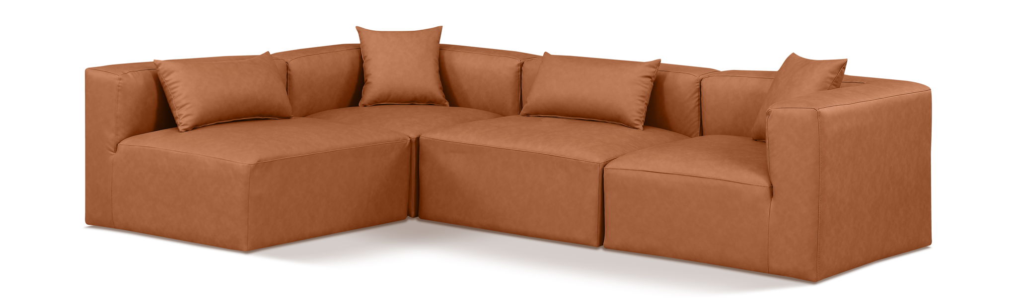Cube 108" Cognac Vegan Leather Upholstered 4pc. Modular Sectional