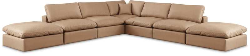 Comfy 157" Tan Vegan Leather Upholstered 7pc. Modular Sectional