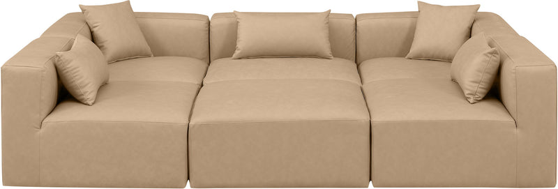 Cube 108" Tan Vegan Leather Upholstered 6pc. Modular Sectional