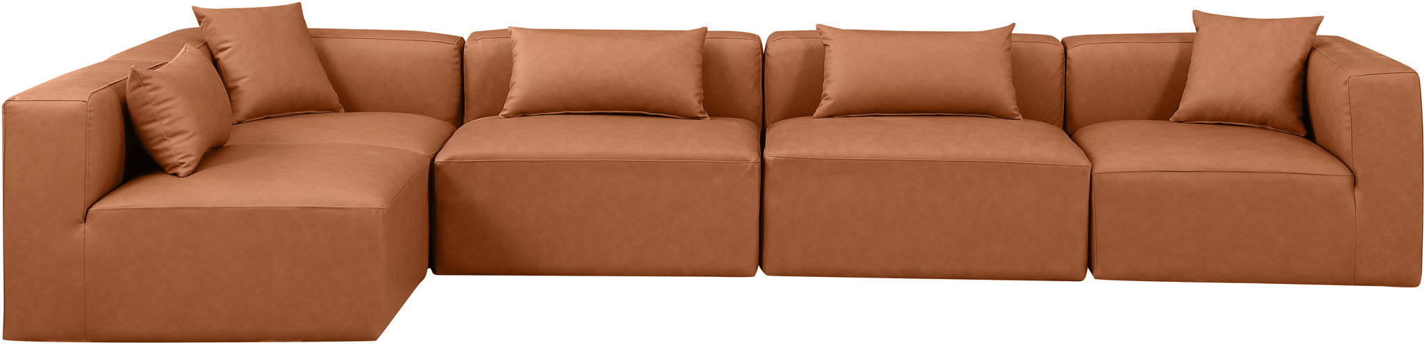 Cube 144" Cognac Vegan Leather Upholstered 5pc. Modular Sectional