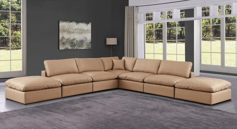 Comfy 157" Tan Vegan Leather Upholstered 7pc. Modular Sectional
