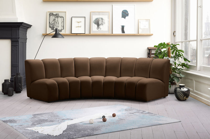 Infinity 119" Brown Velvet Upholstered 3pc. Modular Sectional