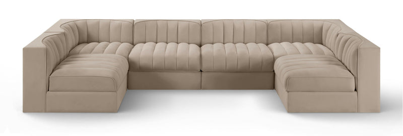 Rummi - Armless Velvet Performance Fabric Upholstered 6 Piece Modular Sectional