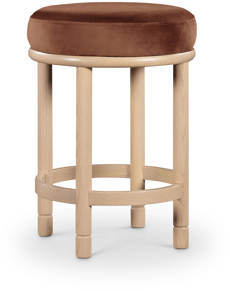 Monette Cognac Velvet Upholstered Counter Stool