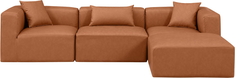 Cube 108" Cognac Vegan Leather Upholstered 4pc. Modular Sectional